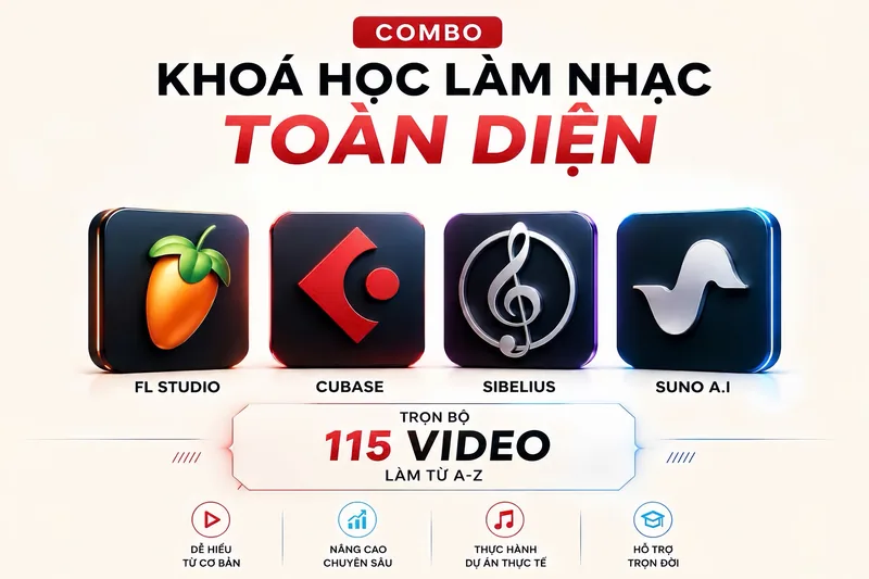 Combo khóa học làm nhạc toàn diện — FL Studio, Cubase, Sibelius, Suno AI, 115 video